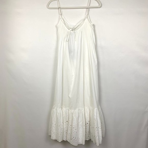 Allsaints Paola Cotton Midi Ruffle Eyelet Open Back Dress Chalk White - Picture 8 of 12